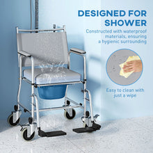 Rolling Shower Chair & Bedside Commode Wheelchair for Seniors – Padded Seat, Backrest, 300 lb Capacity (Gray) by C-Mobility