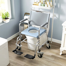Rolling Shower Chair, Bedside Commode Wheelchair with Padded Seat, Backrest, for Seniors, Disabled, 300 lbs, Gray by C-Mobility