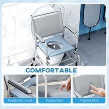 Rolling Shower Chair, Bedside Commode Wheelchair with Padded Seat, Backrest, for Seniors, Disabled, 300 lbs, Gray by C-Mobility