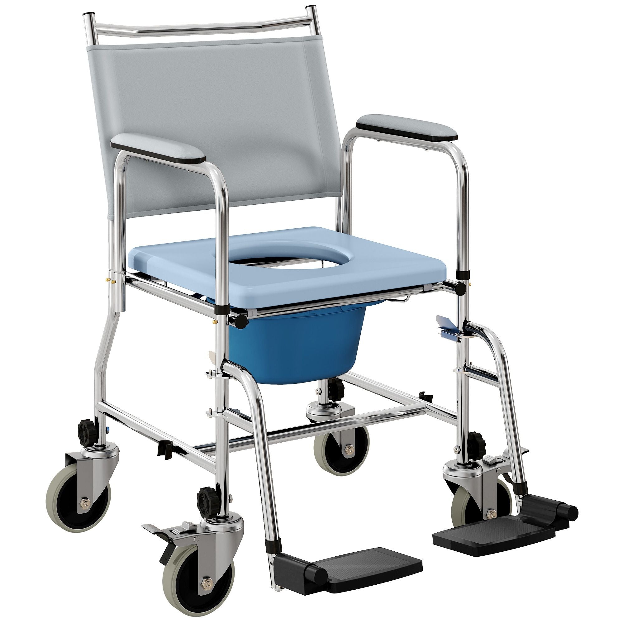 Rolling Shower Chair & Bedside Commode Wheelchair for Seniors – Padded Seat, Backrest, 300 lb Capacity (Gray) by C-Mobility